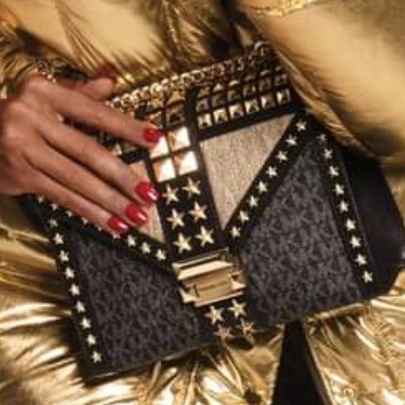 Michael Kors Whitney Large Star Embellished Logo Shoulder Bag, Black & Gold - Picture 1 of 16